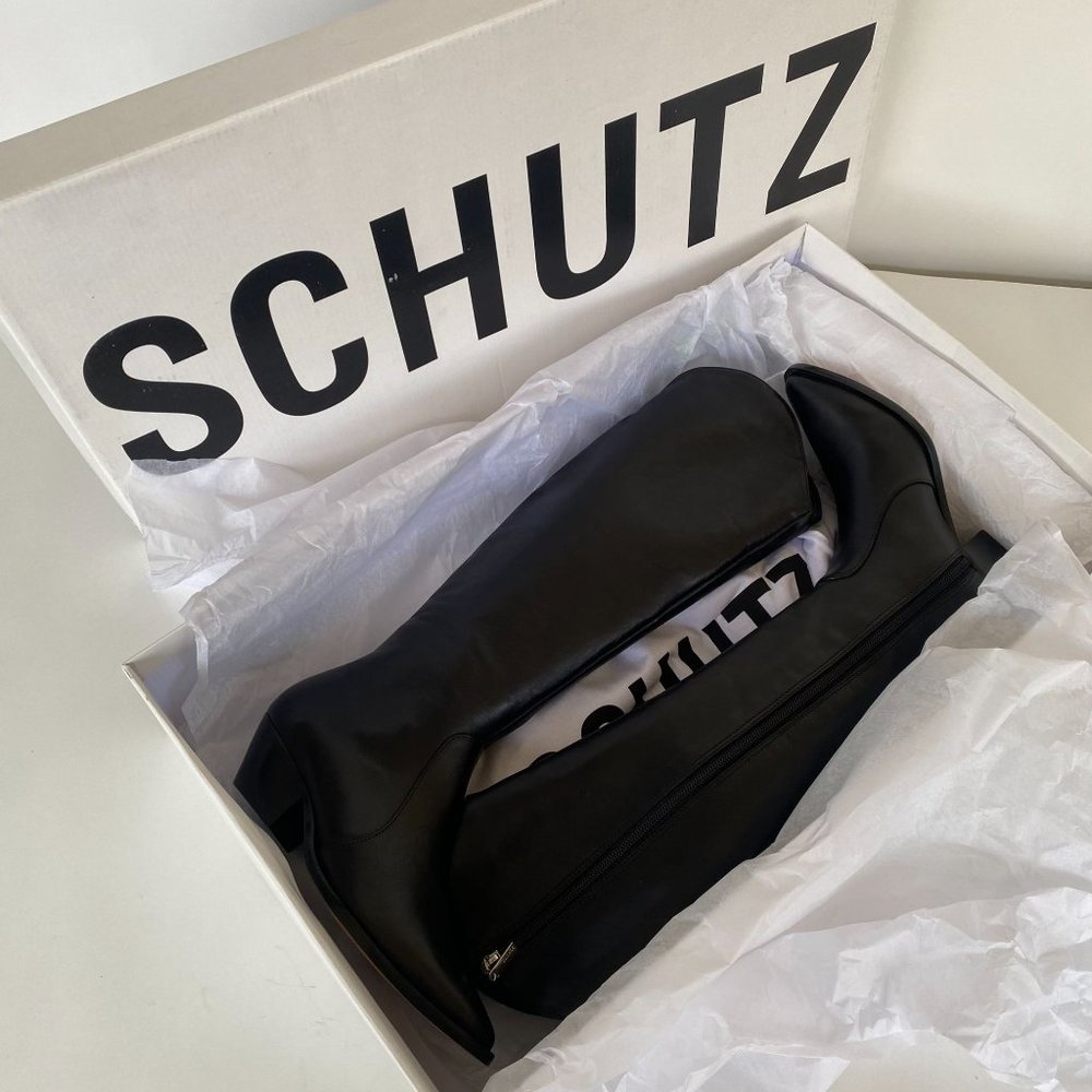 NIB SCHUTZ FANTINNE TALL LEATHER WESTERN BLACK BOOTS - Picture 8 of 9